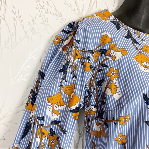 Who What Wear Pinstripe Pleated Ruffle Blouse M - Picture 5 of 12